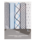 5 Pack Antibacterial Pure Cotton Handkerchiefs