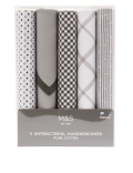 5pk Pure Cotton Printed Handkerchiefs