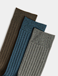 3 Pack Egyptian Cotton Rich Ribbed Socks