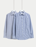 2pk Regular Fit Easy Iron Cotton Blend Striped Shirts