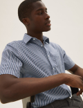 Regular Fit Pure Cotton Striped Short Sleeve Shirt