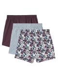 3pk Pure Cotton Floral Woven Boxers