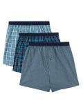 3pk Pure Cotton Checked Woven Boxers