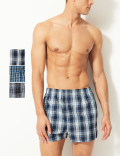 3 Pack Pure Cotton Checked Easy Care Boxers