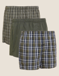 3pk Pure Cotton Checked Woven Boxers