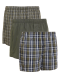 3pk Pure Cotton Checked Woven Boxers