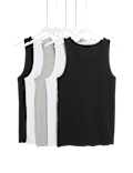 5pk Pure Cotton Sleeveless Vests