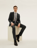 Black Slim Fit Wool Blend Textured Jacket