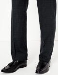 Blue Checked Regular Fit Suit Trousers