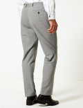 Grey Checked Regular Fit Trousers with Stretch