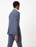 Blue Skinny Fit Checked Suit Jacket