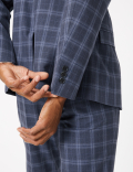 Blue Skinny Fit Checked Suit Jacket