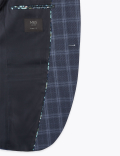 Blue Skinny Fit Checked Suit Jacket