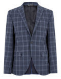 Blue Skinny Fit Checked Suit Jacket