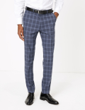 Blue Skinny Fit Checked Suit Trousers