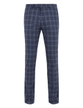 Blue Skinny Fit Checked Suit Trousers