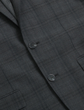 Charcoal Tailored Fit Wool Blend Check Suit Jacket