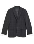 Charcoal Tailored Fit Wool Blend Check Suit Jacket