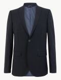 Navy Checked Tailored Fit Jacket