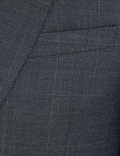 Blue Checked Slim Fit Wool Jacket