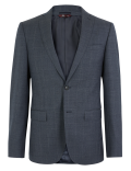 Blue Checked Slim Fit Wool Jacket