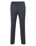 Blue Checked Slim Fit Wool Trousers