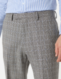 Grey Checked Tailored Fit Wool Trousers