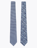 2 Pack Slim Woven Check & Paisley Ties
