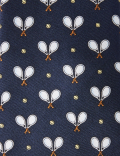 Tennis Racket Print Pure Silk Tie