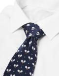 Tennis Racket Print Pure Silk Tie