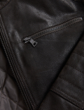 Leather Double Collar Utility Jacket