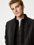 Double Collar Quilted Leather Jacket