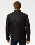 Double Collar Quilted Leather Jacket