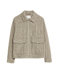 Wool Blend Zip Through Harrington Jacket