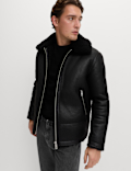 Faux Leather Aviator Jacket