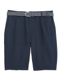 Checked Belted Linen Shorts