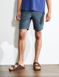 Cotton And Linen Striped Drawstring Shorts