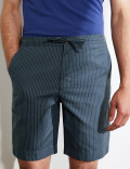 Cotton And Linen Striped Drawstring Shorts