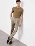 Tapered Fit Cotton Linen Blend Trousers