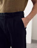 Tapered Fit Textured Dobby Pleat Front Chinos