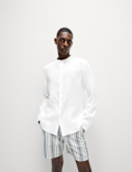 Pure Linen Grandad Collar Shirt