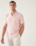 Pure Cotton Seersucker Cuban Collar Shirt