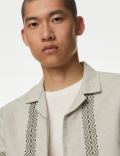 Cotton Linen Blend Embroidered Border Shirt