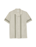 Cotton Linen Blend Embroidered Border Shirt