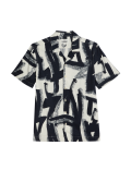 Linen Blend Abstract Print Cuban Collar Shirt