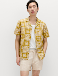 Linen Rich Abstract Tile Print Shirt