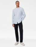 Pure Linen Striped Grandad Collar Shirt