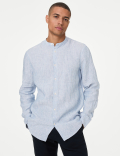 Pure Linen Striped Grandad Collar Shirt