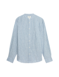 Pure Linen Striped Grandad Collar Shirt