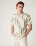 Linen Blend Striped Cuban Collar Shirt